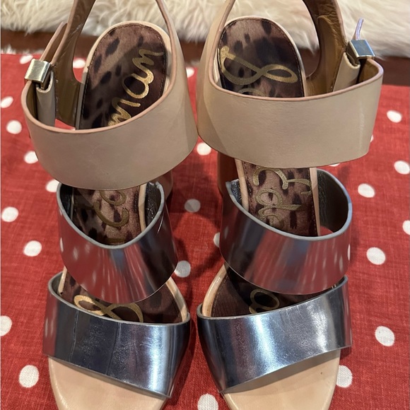 Sam Edelman Yelena Block Heels Sandals. Silver strap sandals - Picture 10 of 14